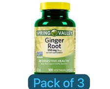 NEW Spring Valley Ginger Root Capsules, 550 Mg, 100 Count  Pack of 3 
