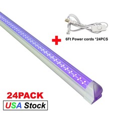 24 UV Led 4Ft Black Light Bar 40W, T8 Integrated Bulbs Linkable Ceiling Fixture