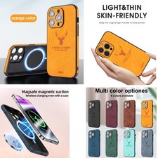 For iPhone 16 Pro Max 15 14 12 11 Magsafe Shockproof Leather Silicone Phone Case