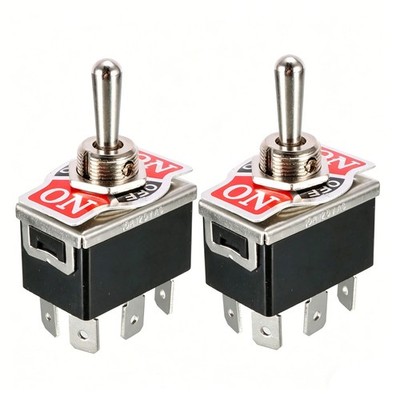 2 x Black DPDT 3 Position ON/OFF/ON Momentary 6 Terminals Toggle Switch