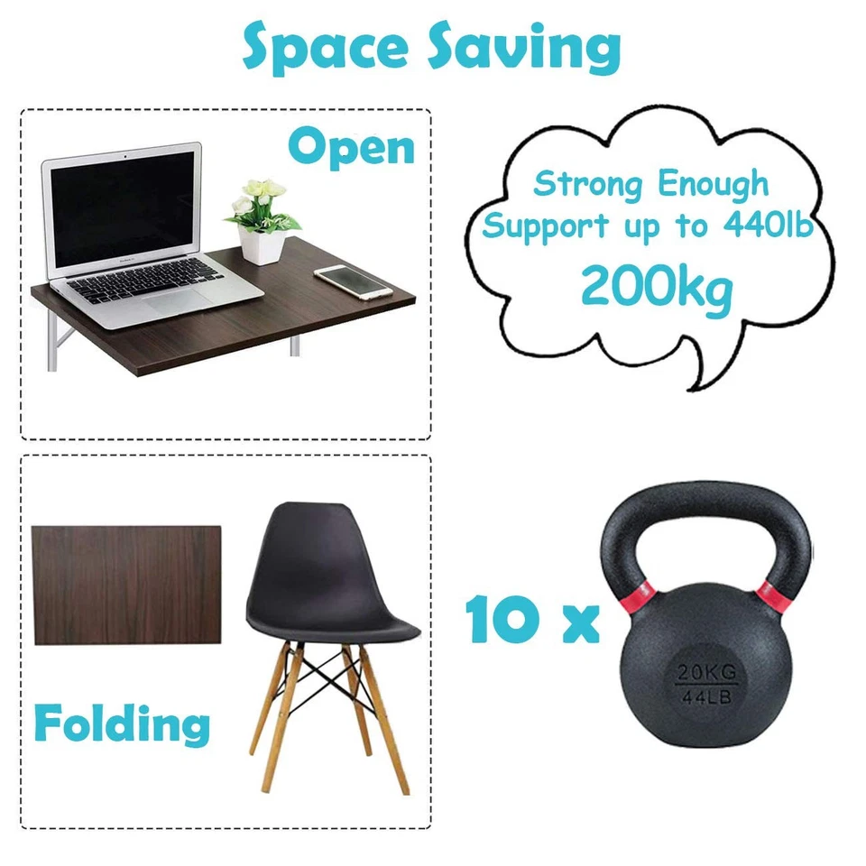 CLT 8" White Folding Shelf Brackets Max. Load 220 lb Heavy Duty DIY Wall Moun... - Image 3 of 4