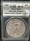 2012 American Silver Eagle Graded MS70 by ANACS First Day of Issue
