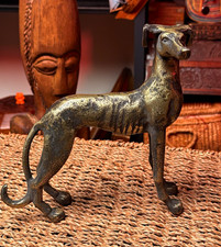Rare Vintage Brass Effect Greyhound Dog Statue Long Legged Metal Figure
