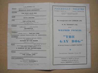 Programme Piccadilly Theatre London The Gay Dog Wilfred Pickles Megs Jenkins1952