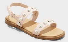 Big Girls Eve Pink Pearl Sandals Cat Jack Open Toe Hook Loop Strap Sz 4