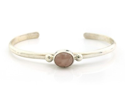 Navajo Cuff Bracelet Sterling Silver Natural Mined Pink Quartz Native Artst