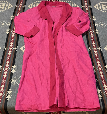 Courants D est Linen Kimono Robe Pink Open Front One Size M5