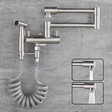 Brushed Pot Filler Tap Wall Mounted Foldable Kitchen Faucet Cold Single Hole