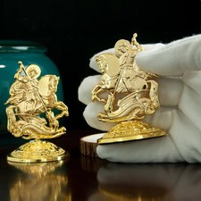 Orthodox Saint George Alabaster Statue Horse Slaying Dragon Religious Art