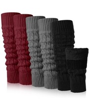 3 Pairs Winter Fleece Lined Leg Warmer for Women Skating Leg Warmer Long Boot...