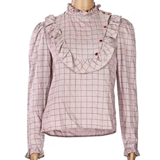 1980s Vintage Cottagecore Prairie Victorian Ruffle Bib Blouse Shirt Top S/M