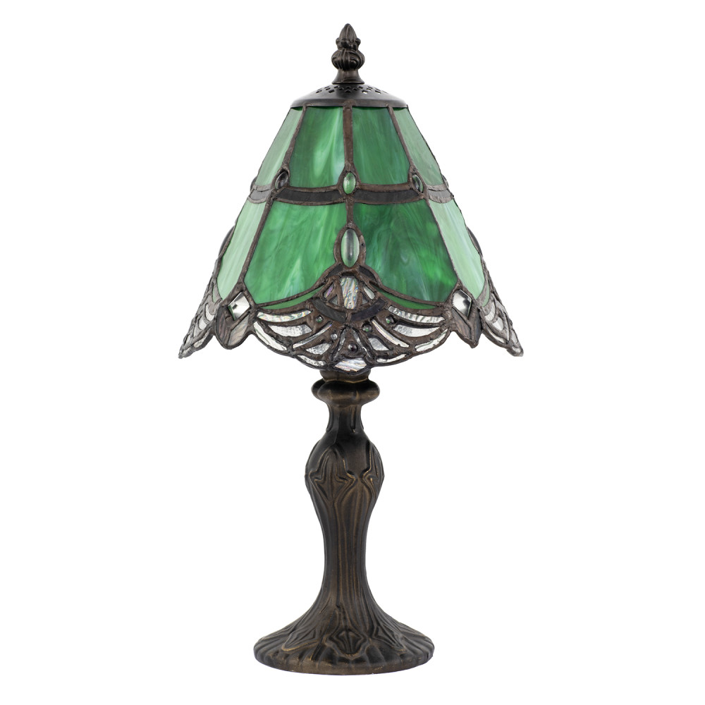 Quirky and Petite Green Stained Glass Tiffany Lamp with Clear Beads by Happy ...
