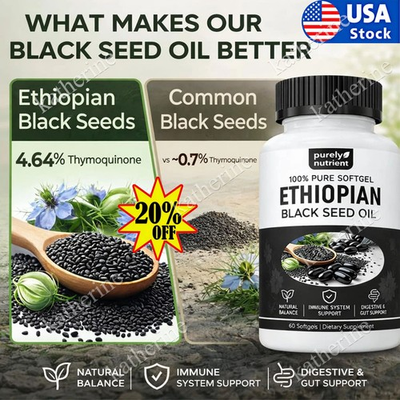 #ad Ethiopian Black Seed Oil Softgels 4.64% Thymoquinone Non Gmo Gluten Free60 $15.99