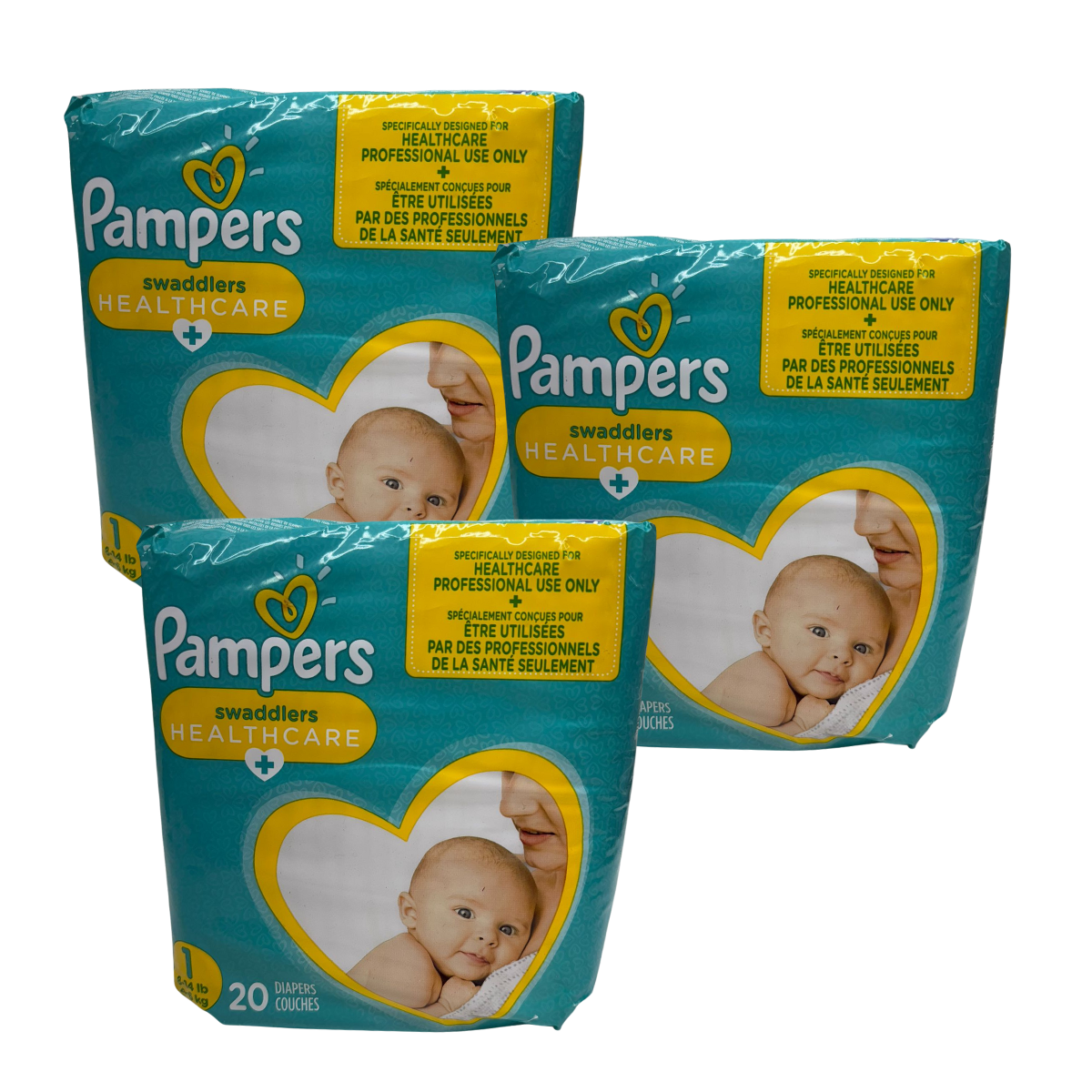 3 Pampers Swaddlers Healthcare Plus Diapers Size 1, 20 pc (60ct