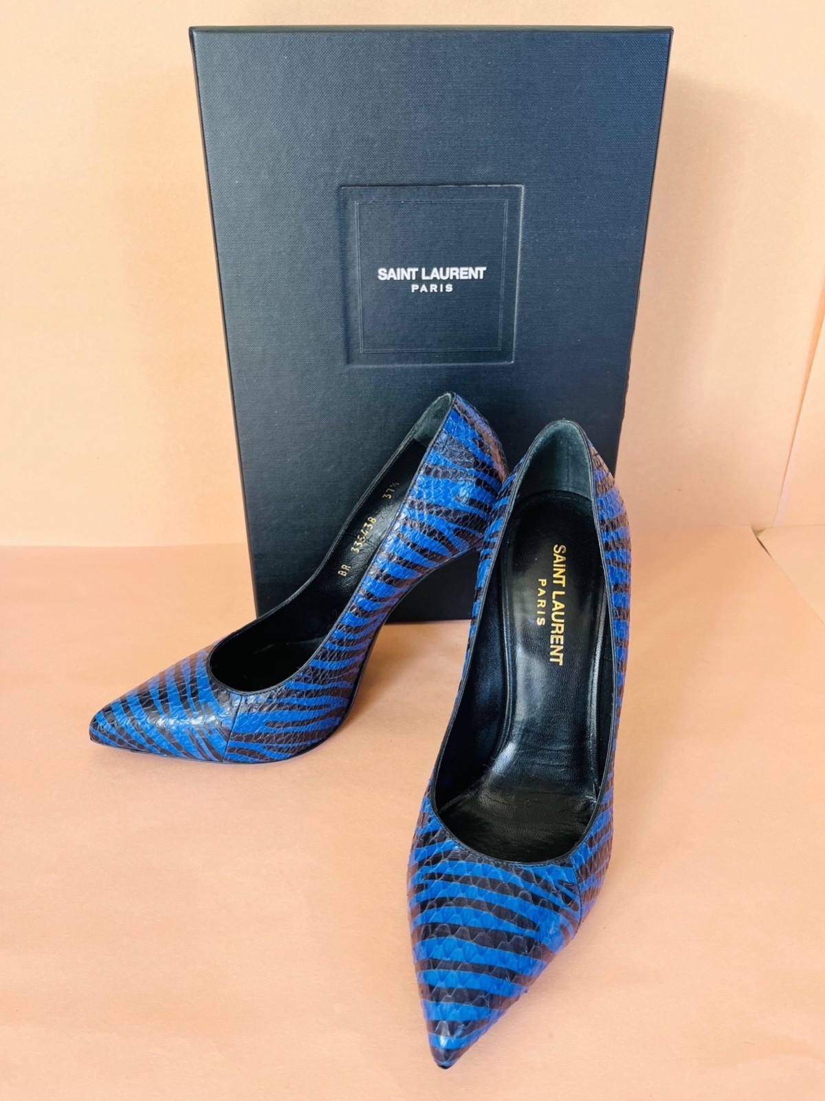 Rare SAINT LAURENT Blue Python-Embossed Zebra Pri… - image 1