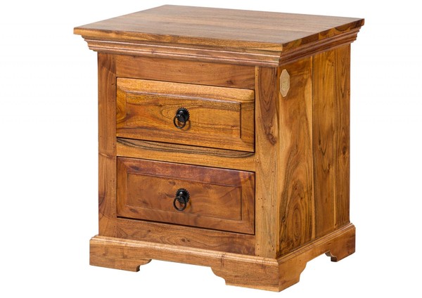Kolonialstil Nachtschrank Akazienholz Hell Nachtkommode Akazie Holz Massiv-image