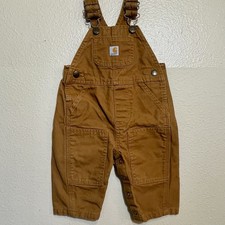 Carhartt Youth Bib Overalls Unlined DBL Knee Zip Kids Brown Work Canvas SZ 6M