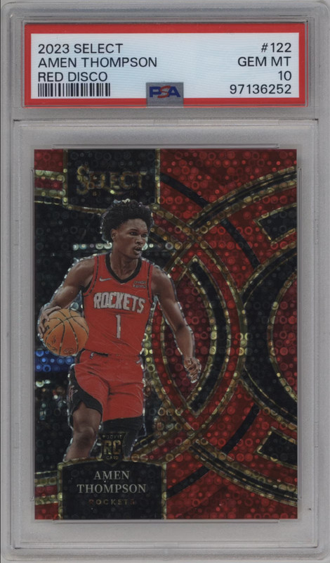 2023 Panini Select Amen Thompson #122 Red Disco Jersey Match 1/49 PSA 10