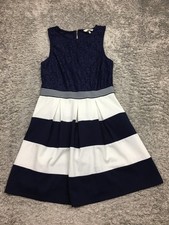Speechless Dress Womens Size Large Blue White Striped Sleeveless Lace