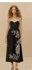 NWOT FARM RIO Richelieu Crochet Lace Linen Midi Sundress Black Women's Sz L  