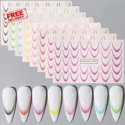 8 Stck. Farbverlauf French Nail Art Aufkleber Tinte blühende Wellenlinie Wassertransfer Sli