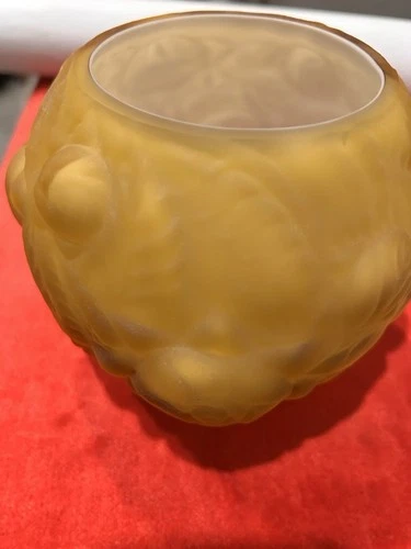 Vintage LG Wright FENTON Custard Amber Satin Cased Glass Rose Round Vase Puffy