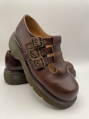 90s Dr Martens UK 6 US 8 Mary Jane Brown Leather Triple Buckle Made in England
