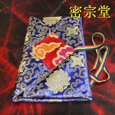 Tibetan Sutra Wrap Cloth Double Layer Blue Floral Cover Buddhist Scripture Bag