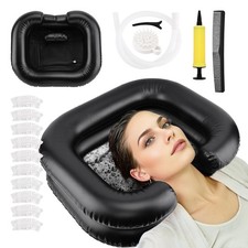 Inflatable Shampoo Basin Portable Hair Wash Bed Bowl Pump Comb Muffs Black