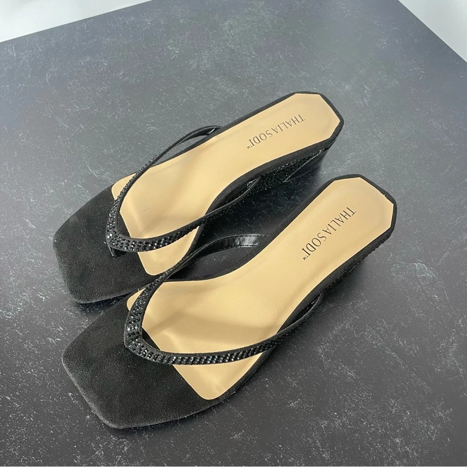 Sandalias de cuña THALIA SODI Verra para mujer negras talla 6 Foto 3 de 4