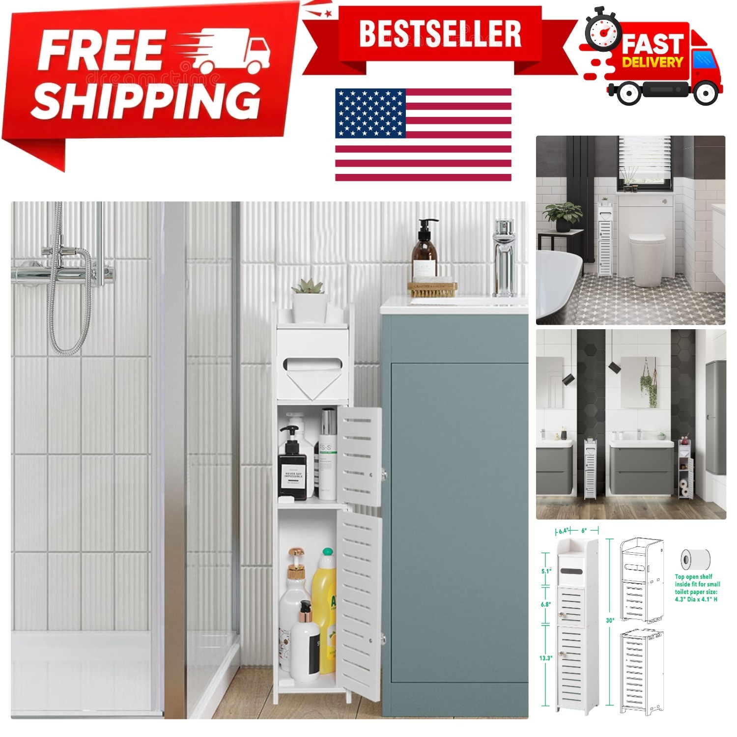 Stylish Toilet Paper Holder Cabinet with Space-Saving Design & Polished Finish