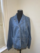 Denim Co Womens XL Blue Denim Blazer Jacket 3 Button Front Patch Pockets