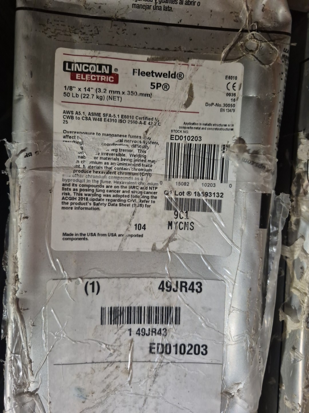 LINCOLN ELECTRIC ED010203 Stick Electrode,1/8"x14,50 lb Can