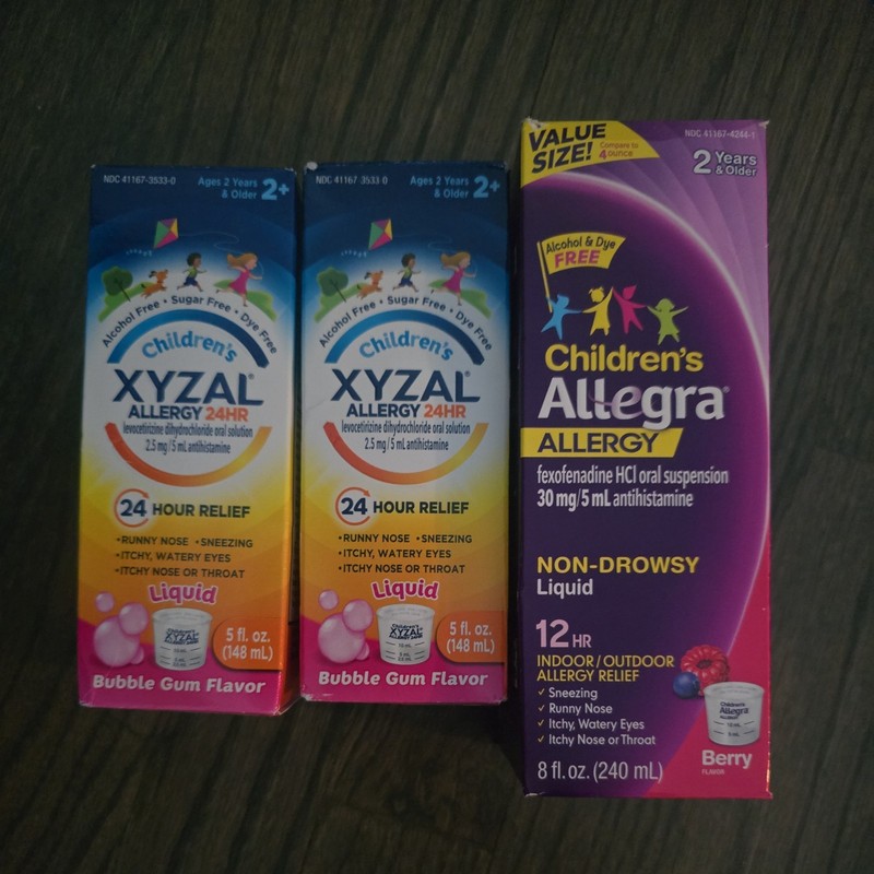 X2 Xyzal Children’s Allergy 24HR Liquid 5 Fl Oz bubblegum & 1x Allegra 8oz