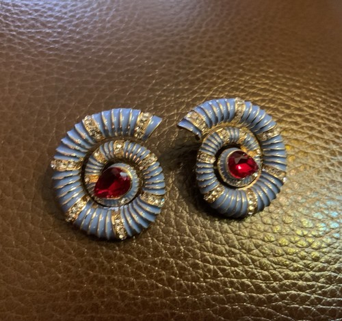 Seashell Earrings Conch Palace Gold CZ Gemstone Palace Medieval Art Deco Shell - Picture 5 of 6