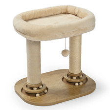 Double-Post Cat Scratching Post with 2-Level Track Ball, Beige