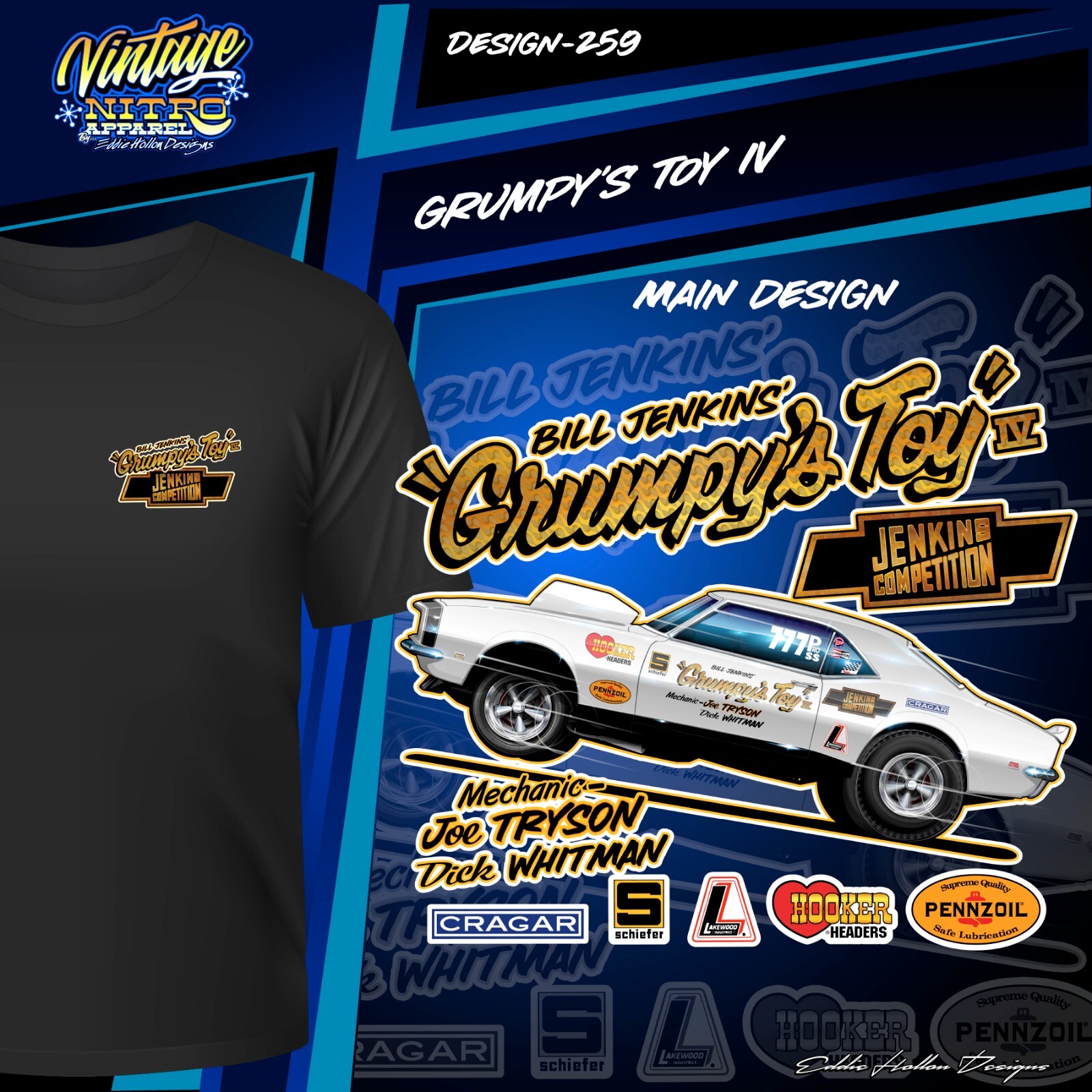Bill "Grumpy" Jenkins Grumpy's Toy 1968 Pro Stock Camaro Racing T-Shirt 259