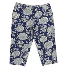 Tommy Hilfiger Cropped Pants Women Size 16 Blue Floral Pockets High-Rise Cotton