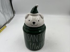 Rae Dunn Ceramic 10x4in Santa Paws Dog Treat Jar BB02B22004