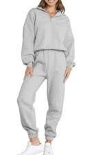 Womens Half Zip Pullover Long Sleeve Sweatshirt Jogger Pants Lounge Sets 2 Piece