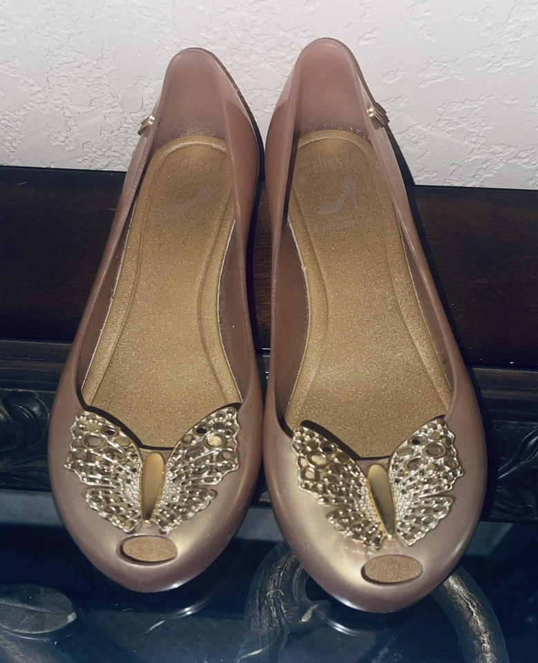 Melissa Disney Cenicienta Zapatos Planos Niñas Dorado Mariposa Punta abierta Talla 1 Juvenil Foto 3 de 3