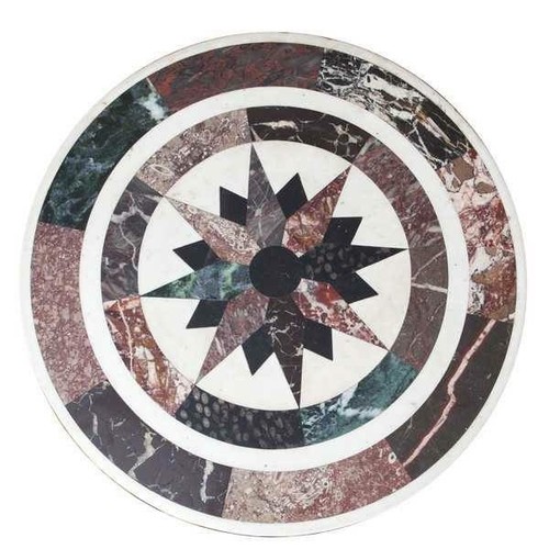 Table Ronde En Marbre Noir 24" - Incrustation Fleurs Multicolores - Artisanat Inde