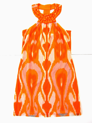 inc beaded dress International Concept Orange White Mod High Neck Stretch Small Ebay