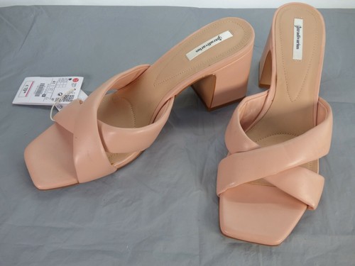 Stradivarius ACOLCHADA MULAS correas cruzadas rosa pálido Desnuda Sandalias  Bloque Talón UK8 E41 | eBay