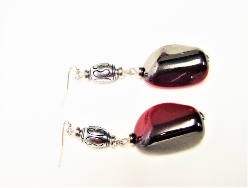 Red/Black Chunky Resin Gem w/Silver Oval Acrylic Bead Necklace/Bracelet/Earrings - Picture 8 of 9