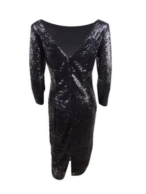 Adrianna Papell V-Back Sequin Sheath Dress - Black 4