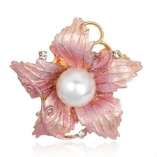 Pink Pearl Flower Brooches For Women Elegant Fashion Pin Wedding Jewelry Gift