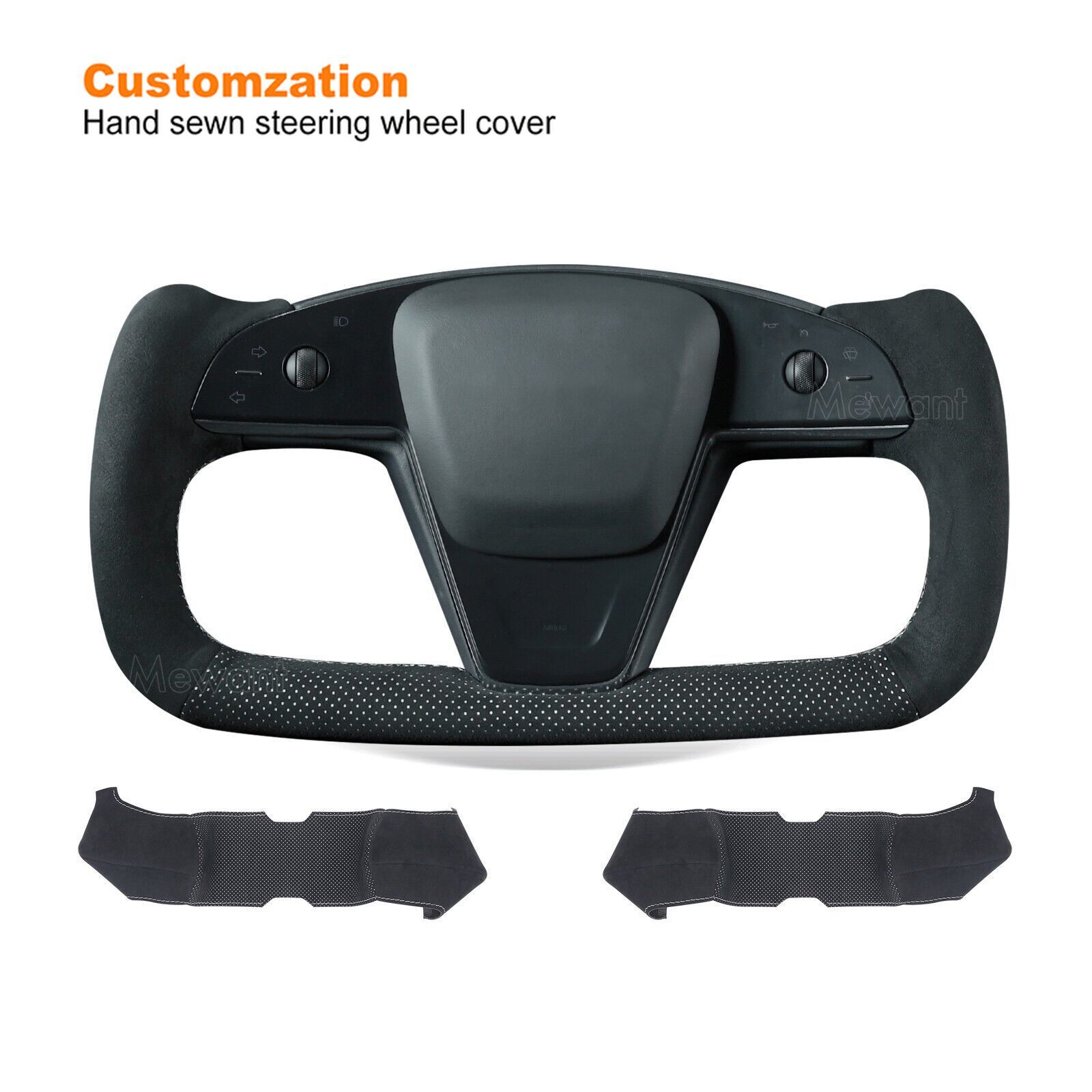 Custom Black Mesh Alcantara Steering Wheel Wrap for Tesla Model S Yoke Model X