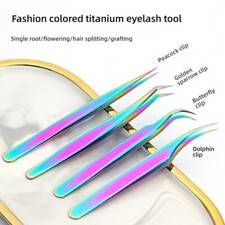 Functional Stable Sturdy False Eyelash Stainless Steel Colored Titanium Tweezers
