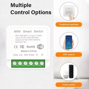 WiFi Module de commutation intelligent 16A sans fil DIY Prise en charge des commutateurs de lumière 2 Contro de la voie